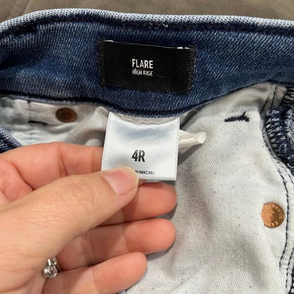 Express High Rise Flare Jeans Blue Denim Size 4R Long Leg Stretch - Picture 4 of 7